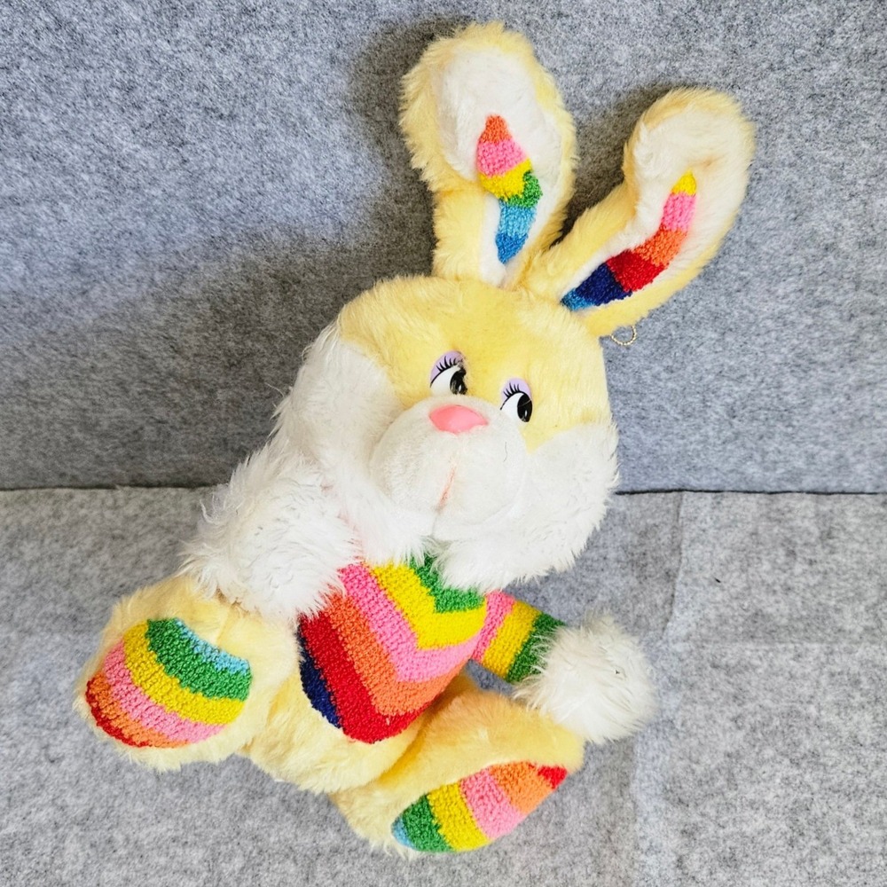 Vintage Easter‎ Unlimited Yellow Bunny Rabbit Plush Rainbow Sweater Easter Pets